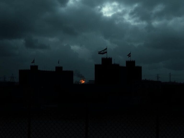 Flick International Dark urban landscape of Iran with imposing government buildings under gray skies