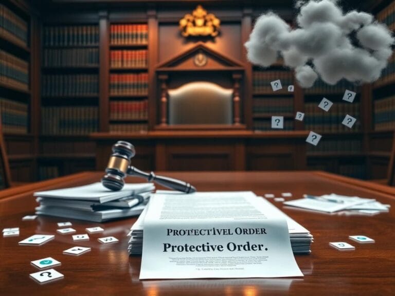 Flick International A courtroom scene featuring a judge's bench with a gavel, legal documents, and text message icons.