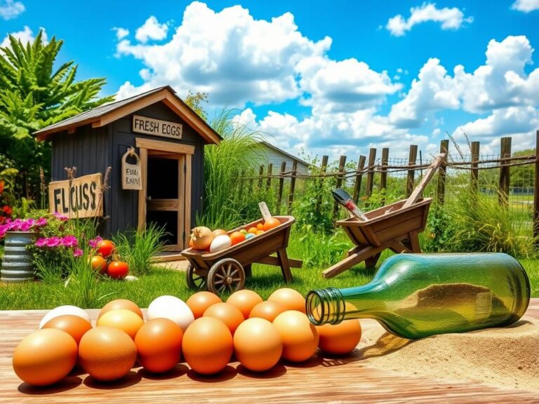 Flick International Cozy chicken coop in a backyard surrounded by greenery and wildflowers