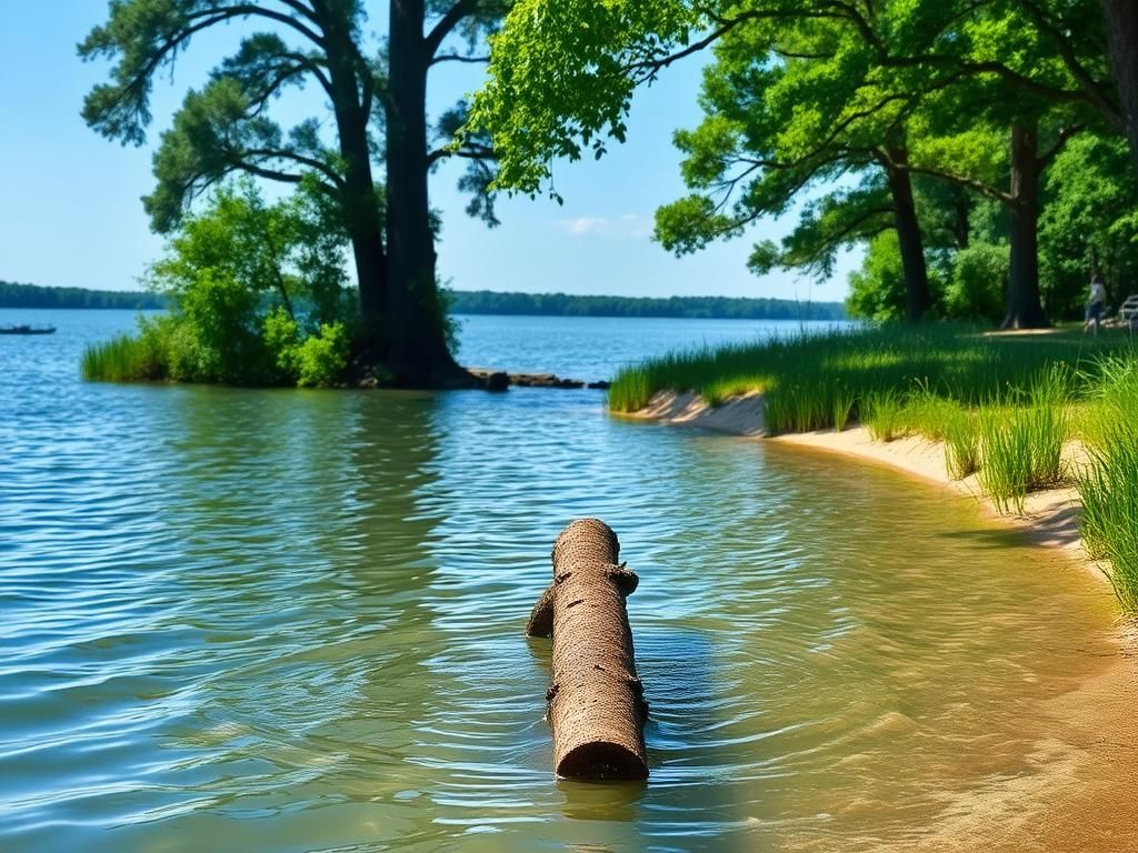 Flick International Submerged log and clear waters at Lake Waccamaw with a hidden alligator