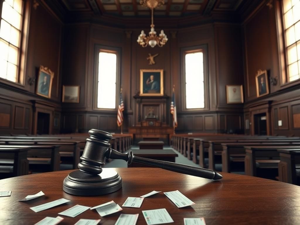 Flick International Interior of a Pennsylvania courthouse featuring a gavel, symbolizing justice and democracy