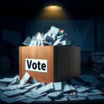 Flick International Wooden ballot box overflowing with ballots, symbolizing election integrity issues