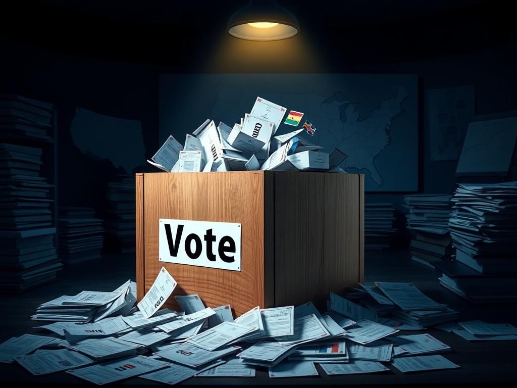 Flick International Wooden ballot box overflowing with ballots, symbolizing election integrity issues
