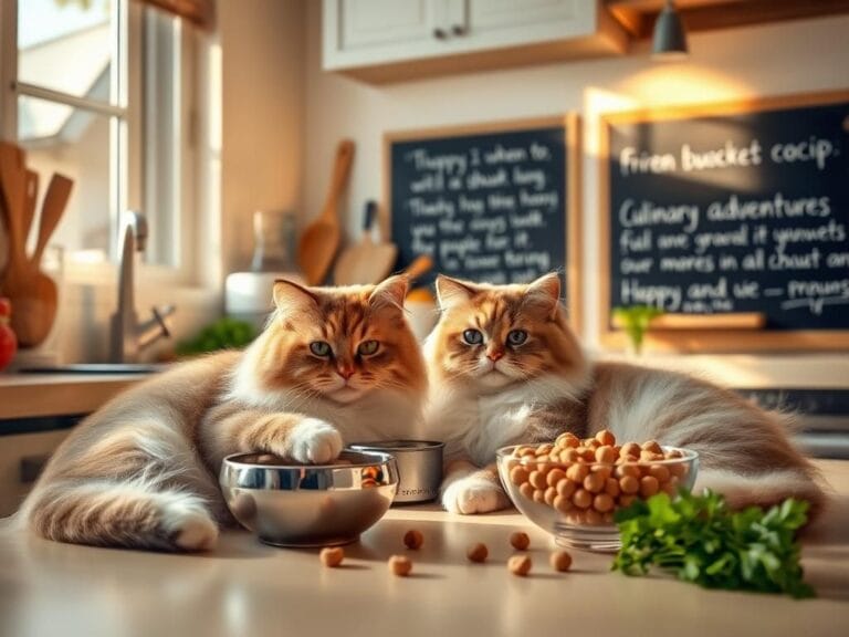 Flick International Maine Coon cats lounging in a warm kitchen setting