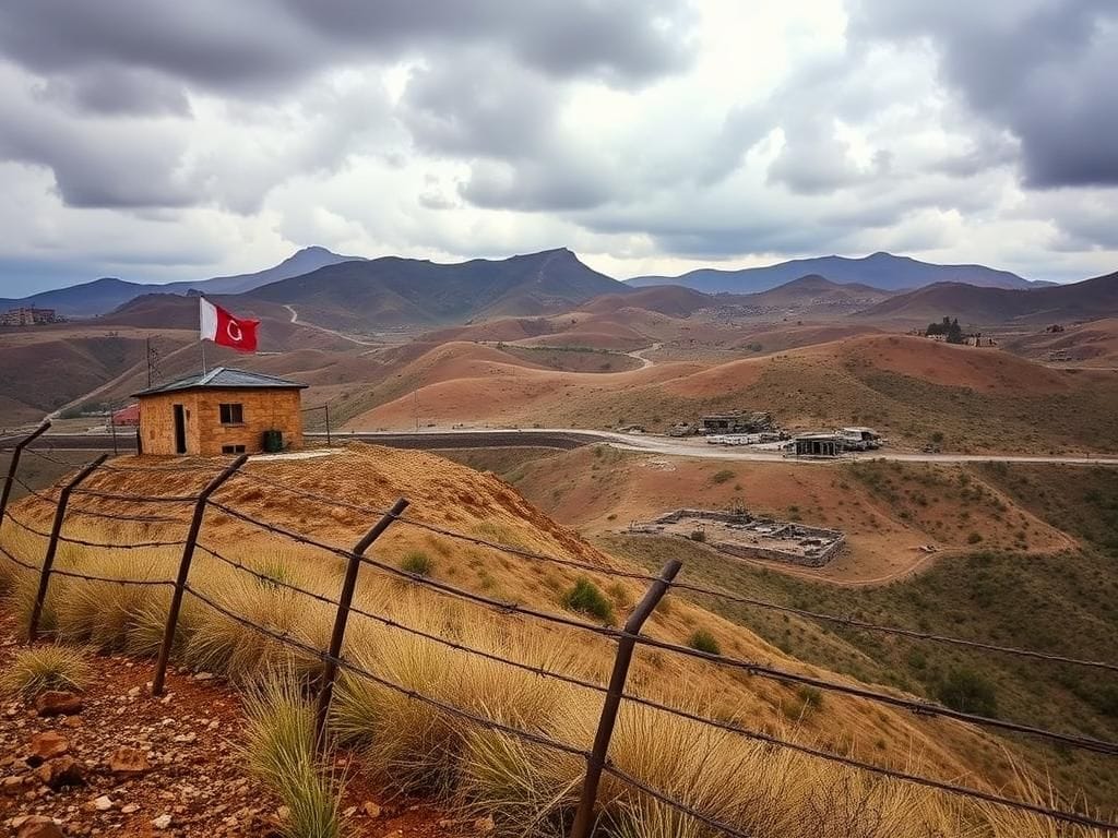 Flick International Dramatic landscape of southern Lebanon with military outpost on a hilltop