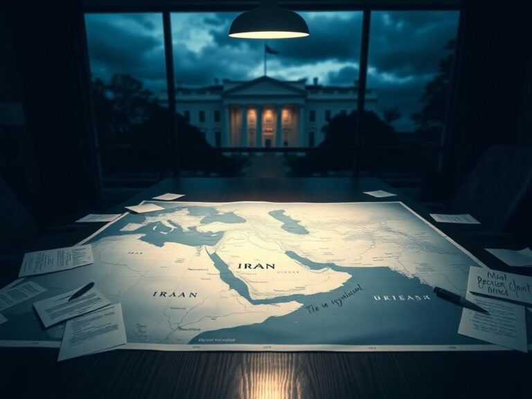 Flick International Large map of the Middle East on a conference table highlighting Israel and Iran