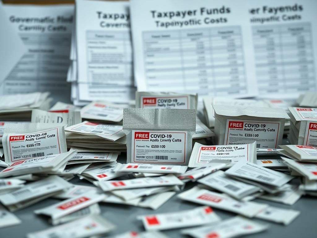 Flick International Close-up view of a table filled with various COVID-19 test kits, partially opened, highlighting their labels and community use status.