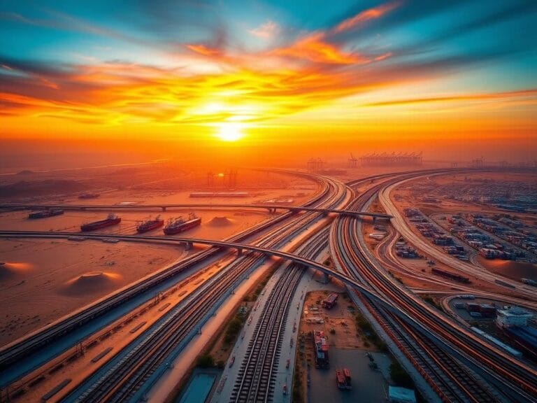 Flick International Expansive view of a modern infrastructure corridor linking India, the Middle East, and Europe