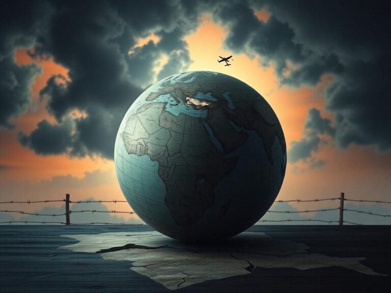 Flick International A cracked globe symbolizing geopolitical tensions with dark storm clouds above