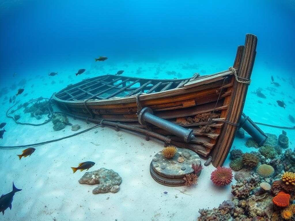 Flick International Underwater view of the HMS Endeavour wreck with marine life