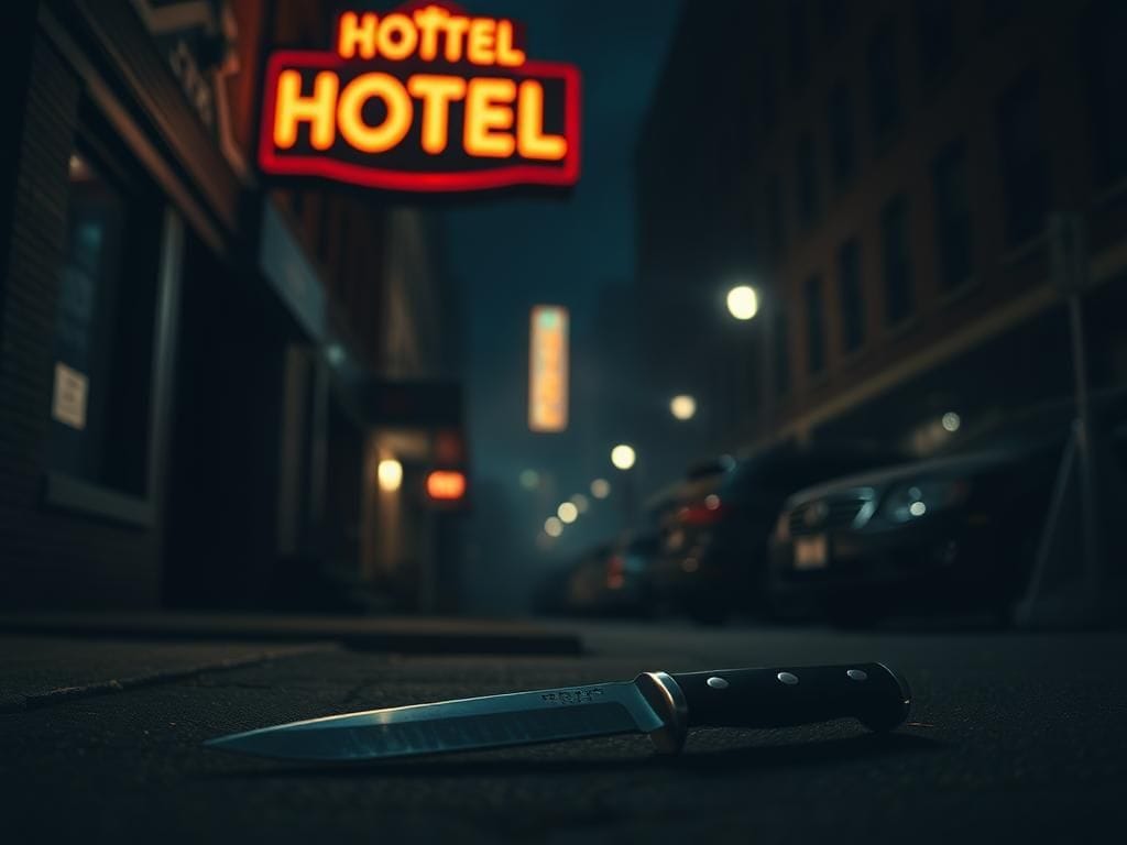 Flick International Sinister knife resting on a dark street in Albany, NY