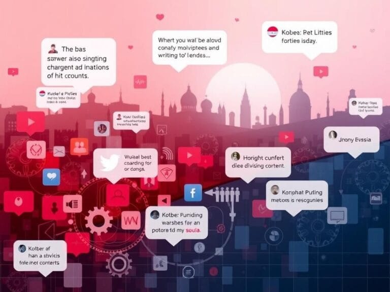 Flick International A digital illustration representing a fragmented social media feed with abstract icons and symbols illustrating divisive content.