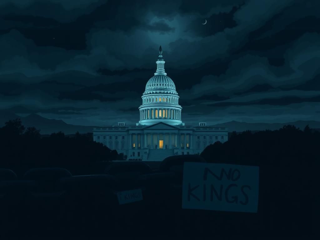 Flick International Abstract representation of the U.S. Capitol building against a dark stormy sky