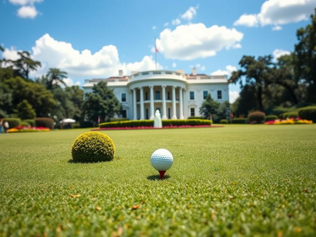 Flick International Bryson DeChambeau preparing to hit a golf ball on the White House South Lawn