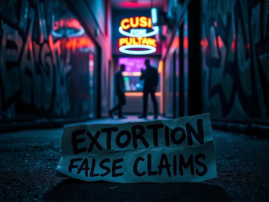 Flick International Dimly lit urban alley symbolizing the darker side of fame with graffiti and shadows