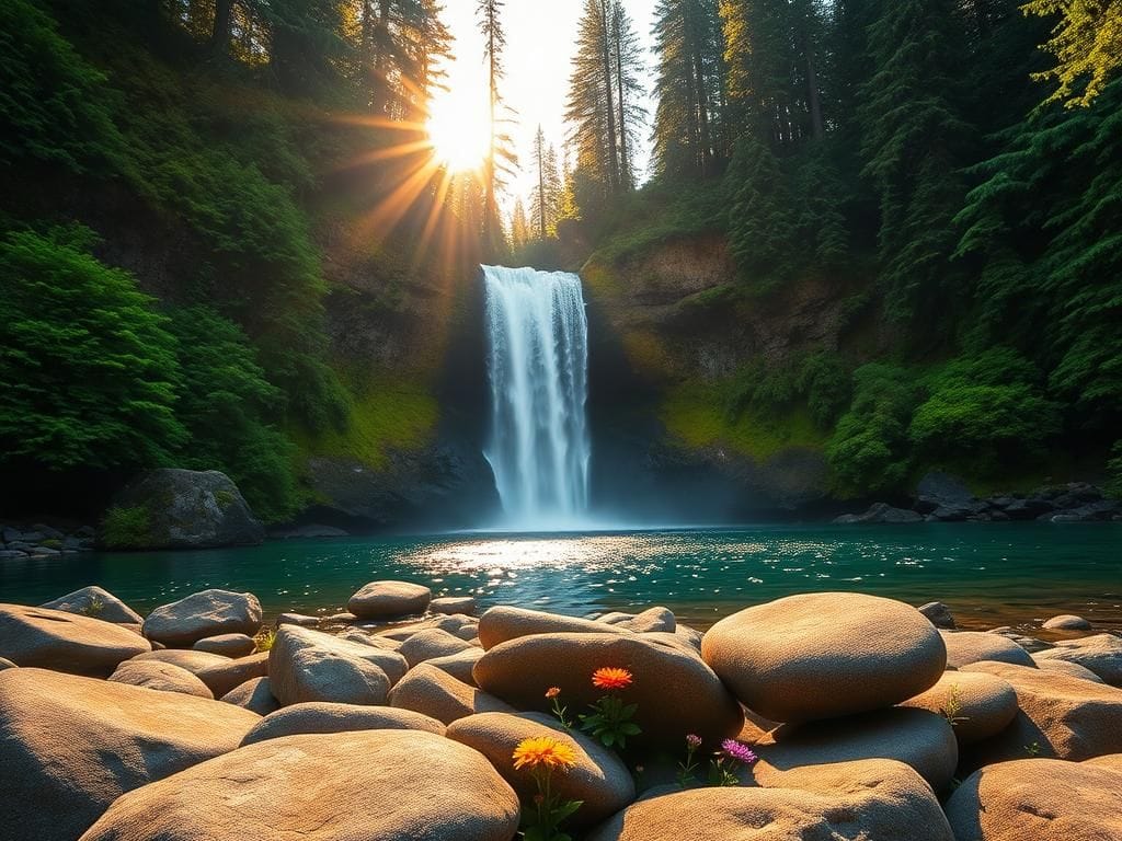 Flick International Stunning 50-foot waterfall in Olympic National Park with lush greenery
