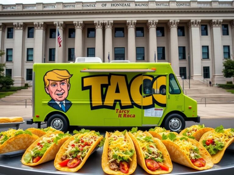 Flick International Vibrant taco truck parked outside RNC headquarters with TACO signage