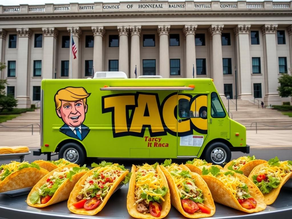 Flick International Vibrant taco truck parked outside RNC headquarters with TACO signage