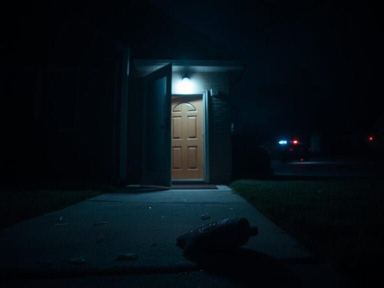 Flick International A quiet suburban home at night with an open door, symbolizing an attack on a state senator and their wife