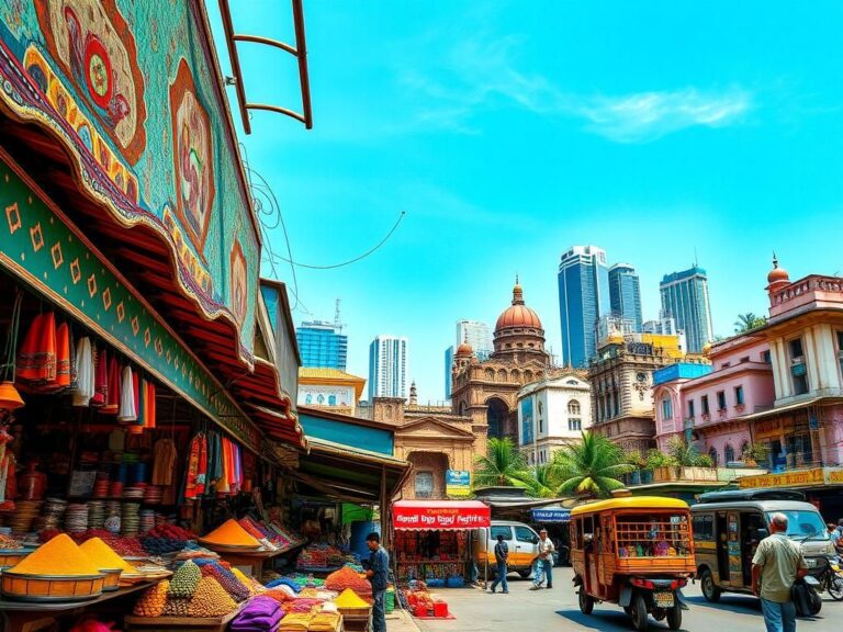 Flick International Vibrant streetscape in Mumbai showcasing traditional market stalls and cultural heritage