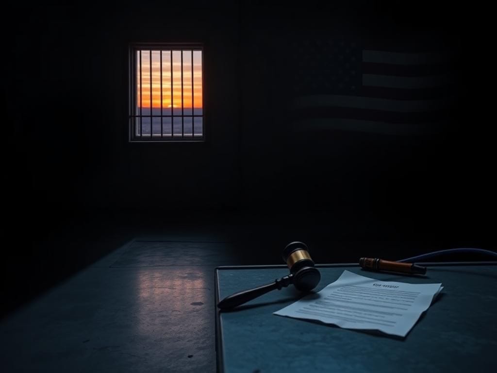 Flick International Dimly-lit immigration detention center symbolizing the release of activist Mahmoud Khalil