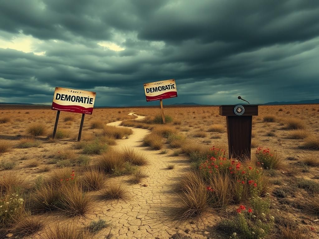 Flick International A deserted political arena symbolizing the disarray of the Democratic Party