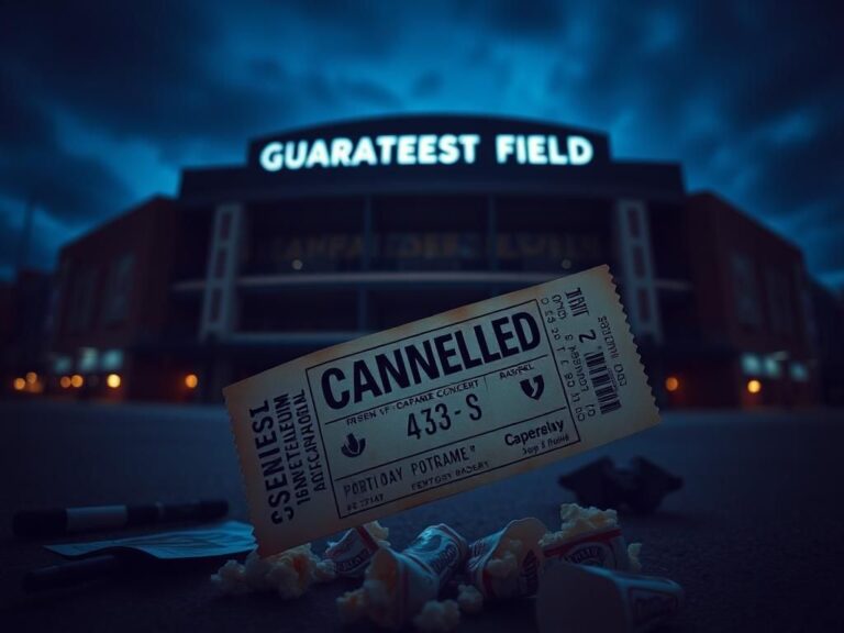 Flick International Exterior view of Guaranteed Rate Field at twilight with stadium lights and a weathered baseball ticket symbolizing the recent shooting incident
