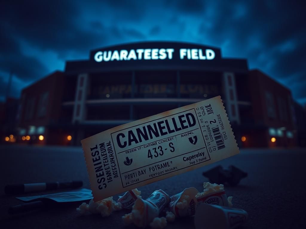 Flick International Exterior view of Guaranteed Rate Field at twilight with stadium lights and a weathered baseball ticket symbolizing the recent shooting incident