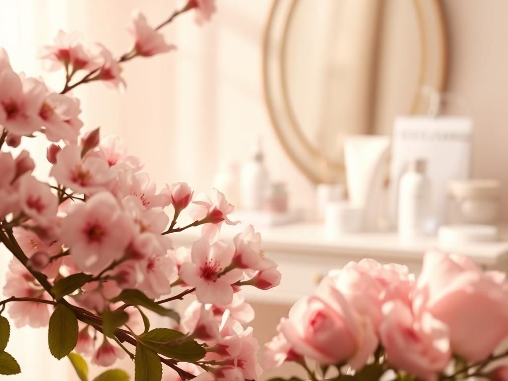 Flick International Close-up of delicate blooming cherry blossoms and roses symbolizing youth and renewal