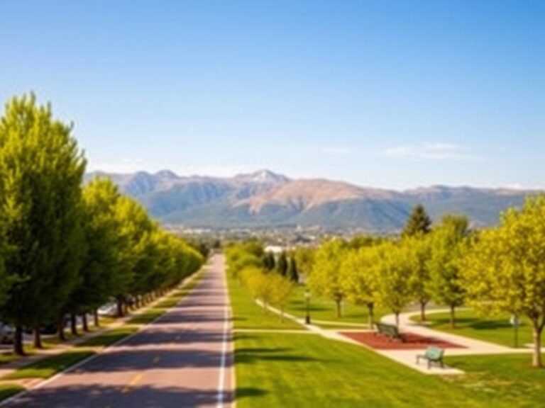 Flick International Scenic view of Provo, Utah, featuring well-maintained roads and lush trees against the Wasatch Mountains