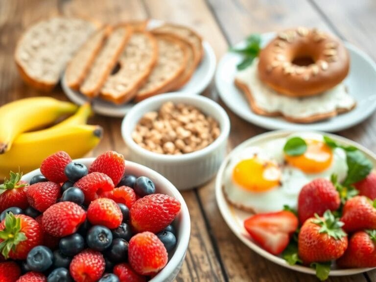 Flick International A vibrant breakfast scene featuring a colorful array of fiber-rich foods including mixed berries and whole grain bread.