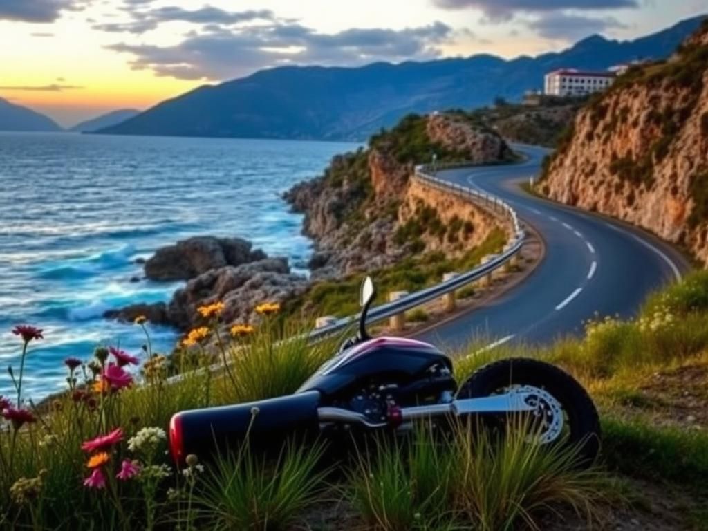 Flick International Motorcycle accident scene on a coastal road in Montenegro