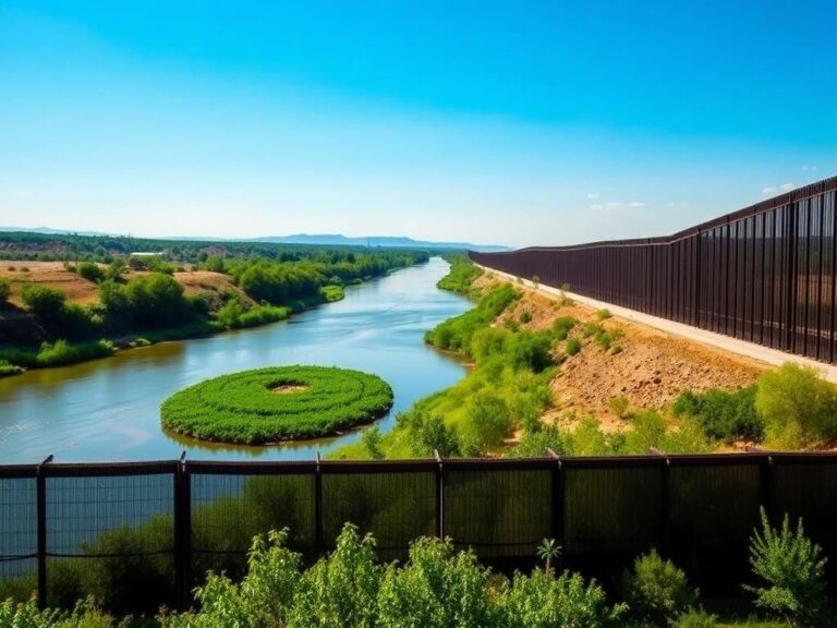 Flick International A serene view of the southern U.S. border with the Rio Grande river under a clear blue sky