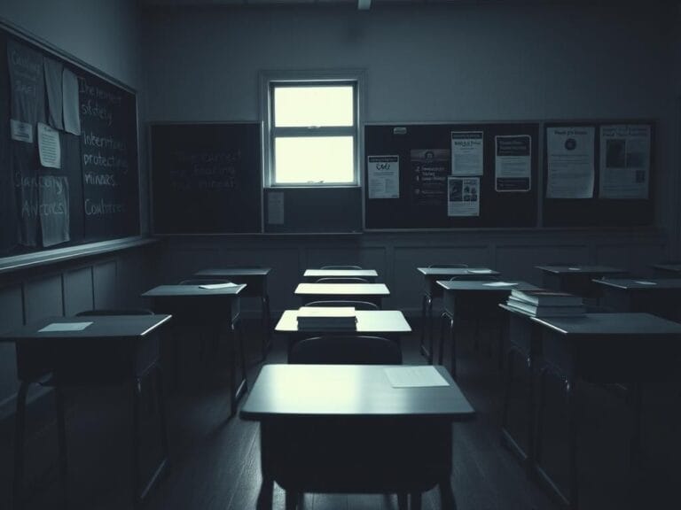 Flick International Empty classroom highlighting serious issues of internet safety and minor protection