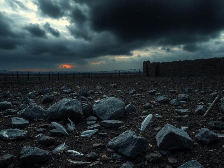 Flick International Desolate landscape with remnants of war symbolizing loss and anguish.