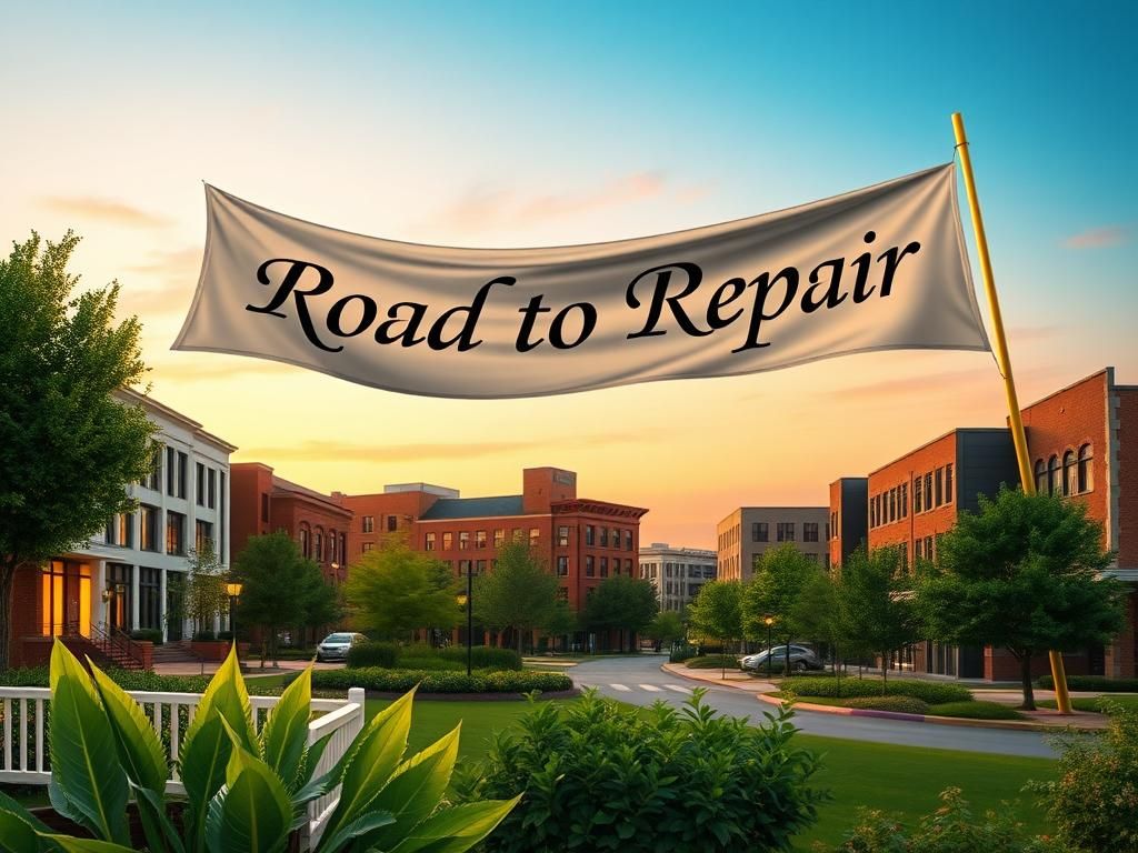 Flick International Serene landscape of the historic Greenwood District in Tulsa with modern buildings and green spaces symbolizing growth and healing.