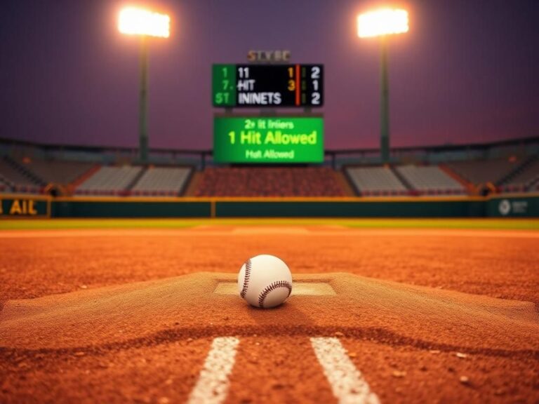 Flick International Dynamic baseball scene featuring an empty field under stadium lights with a focus on the pitcher's mound and baseball.