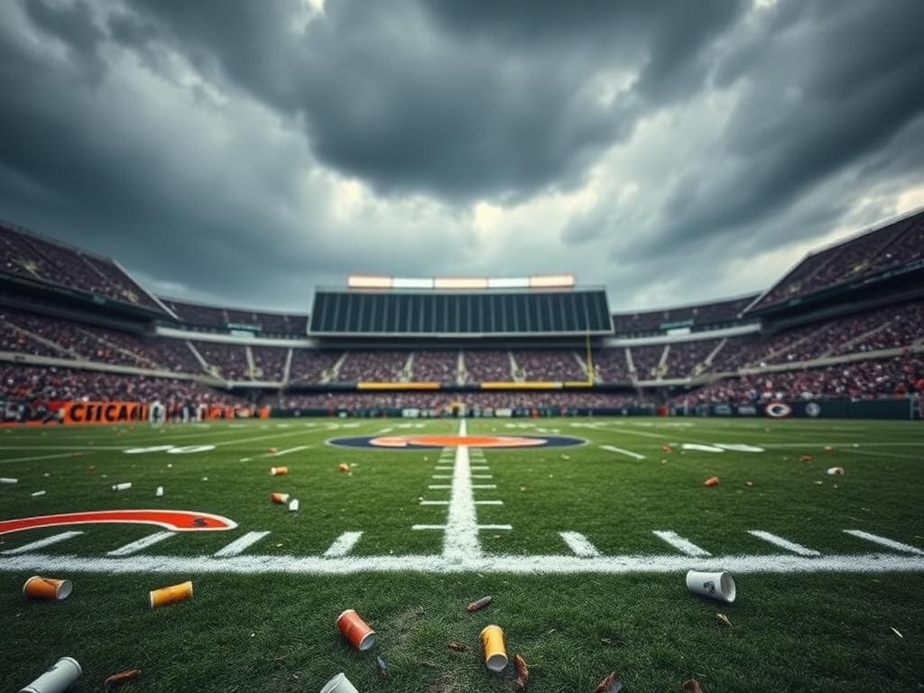 Flick International Torn-up football field at Lambeau Field showcasing Bears and Packers rivalry