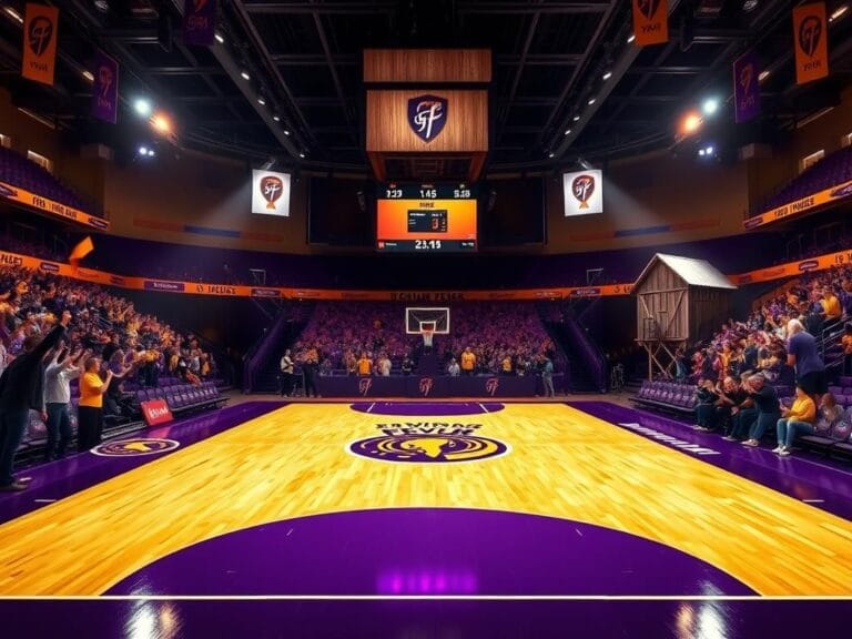 Flick International Tension-filled basketball court featuring Indiana Fever logo and vibrant team colors