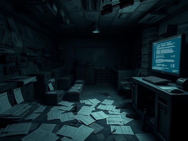 Flick International An underground command center filled with military documents and advanced weaponry.