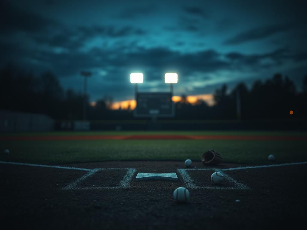 Flick International Dimly lit baseball field at dusk symbolizing solitude and abandonment