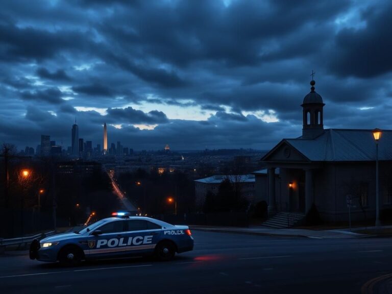 Flick International Panoramic view of a serene urban landscape at dusk featuring New York City and Washington, D.C.