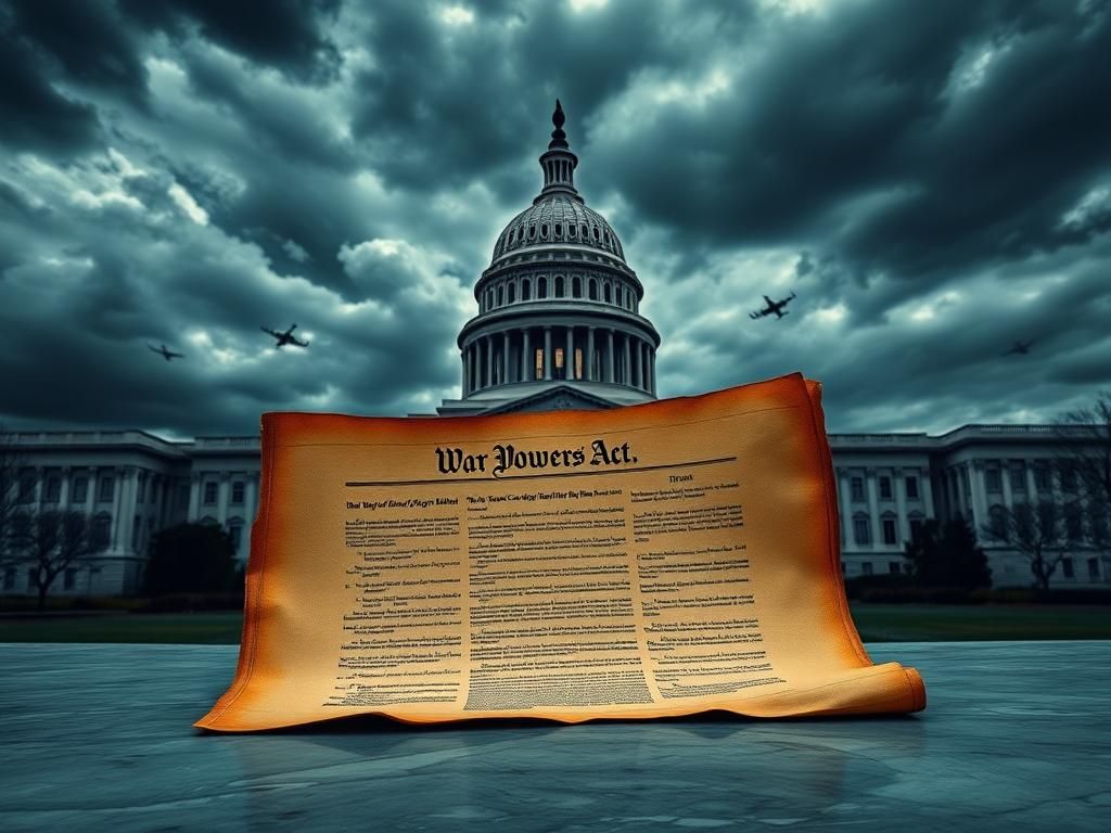 Flick International A dramatic image of the empty U.S. Capitol building under a stormy sky, representing political turmoil and the debate over war powers.