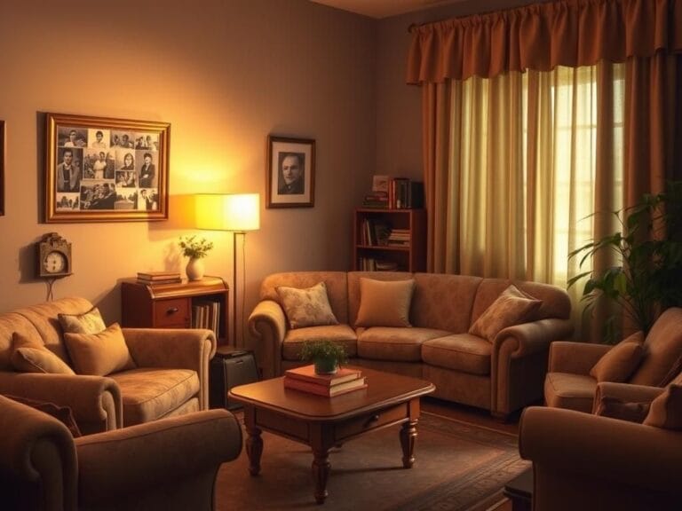 Flick International Vintage-style living room evoking nostalgia for the 1970s era