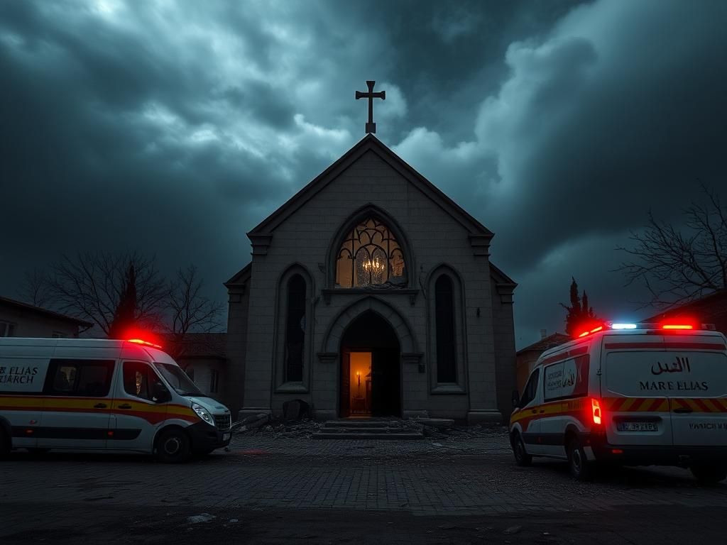 Flick International Exterior view of Mar Elias Church in Dweil’a, showing damage from a suicide bombing