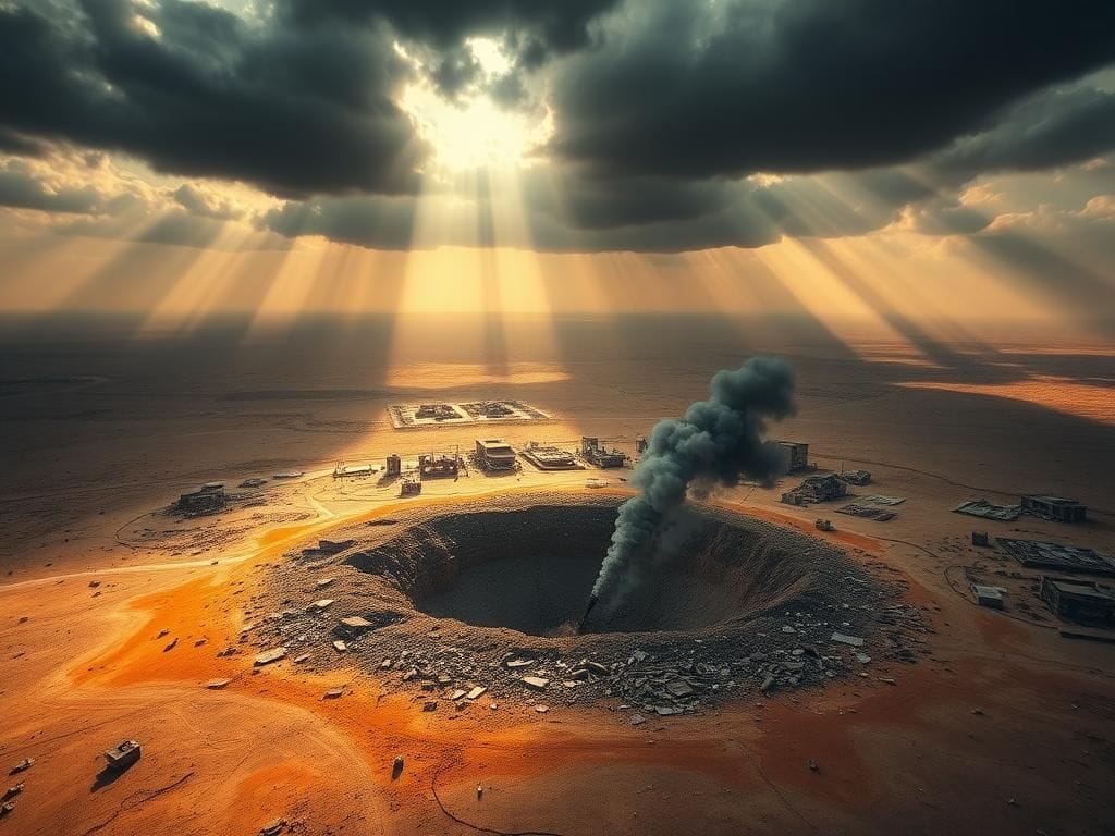 Flick International Aerial view of a damaged nuclear facility in Iran after a US military strike