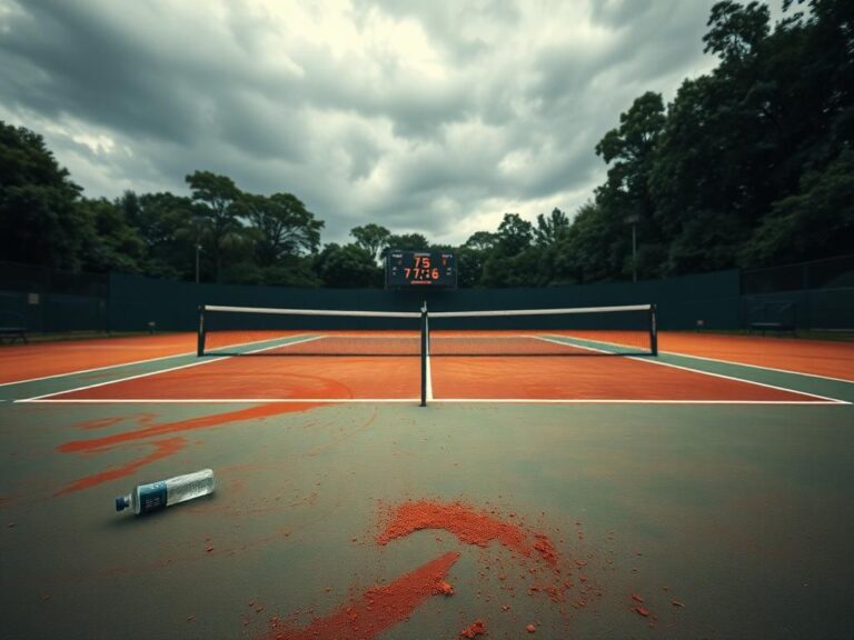 Flick International Empty tennis court after a tense match with red clay surface