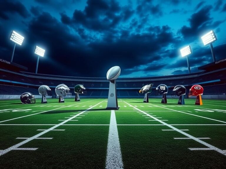 Flick International Dynamic football field scene with Vince Lombardi Trophy and NFC East helmets