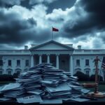 Flick International The White House façade under a stormy sky representing political conflict