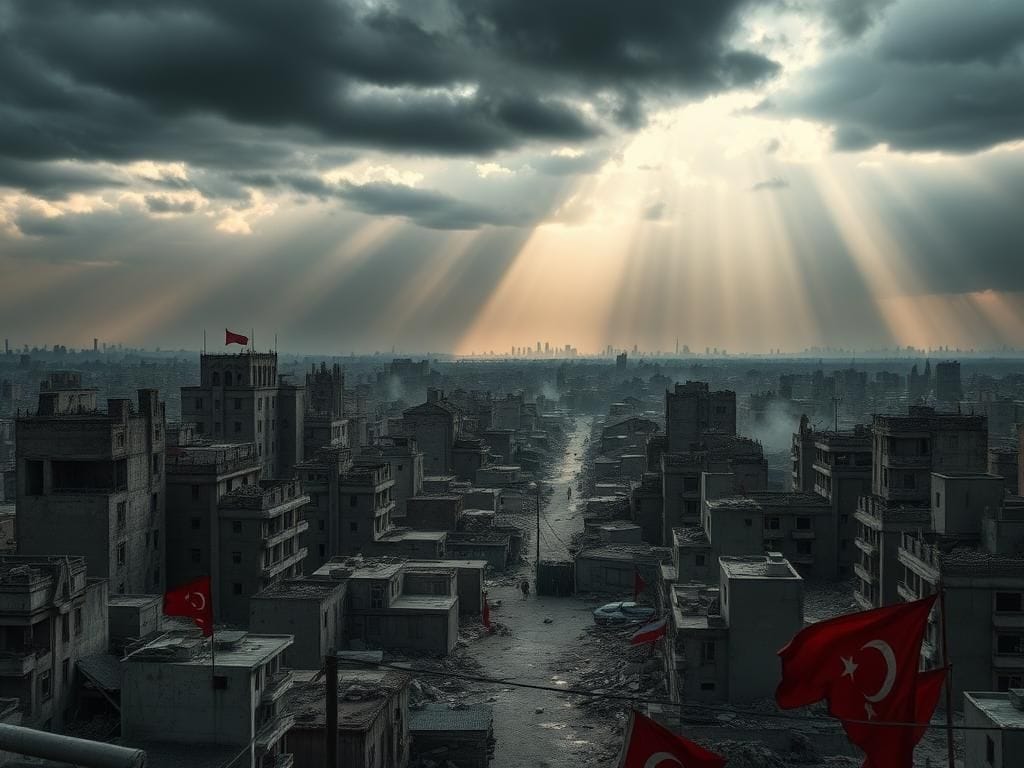 Flick International Aerial view of a desolate urban landscape symbolizing a strained regime